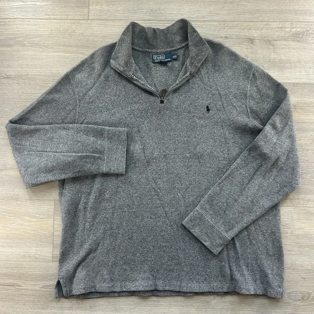 Polo Ralph‎ Lauren Sweater Mens 2XL Gray Quarter Zip Mock Neck Pullover Logo